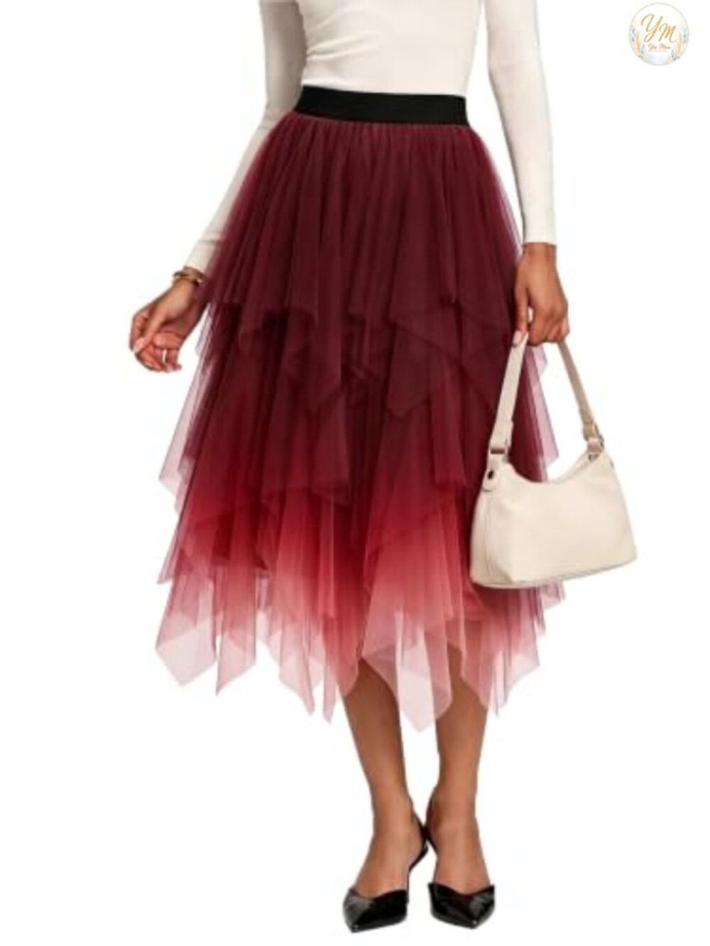 A-Line Mesh Tutu Skirt Fluffy Layered Tulle Midi Skirt Elastic Waist